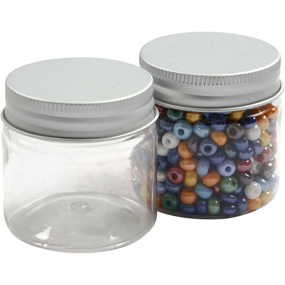 Ten Plastic Jars With Screw-On Lid