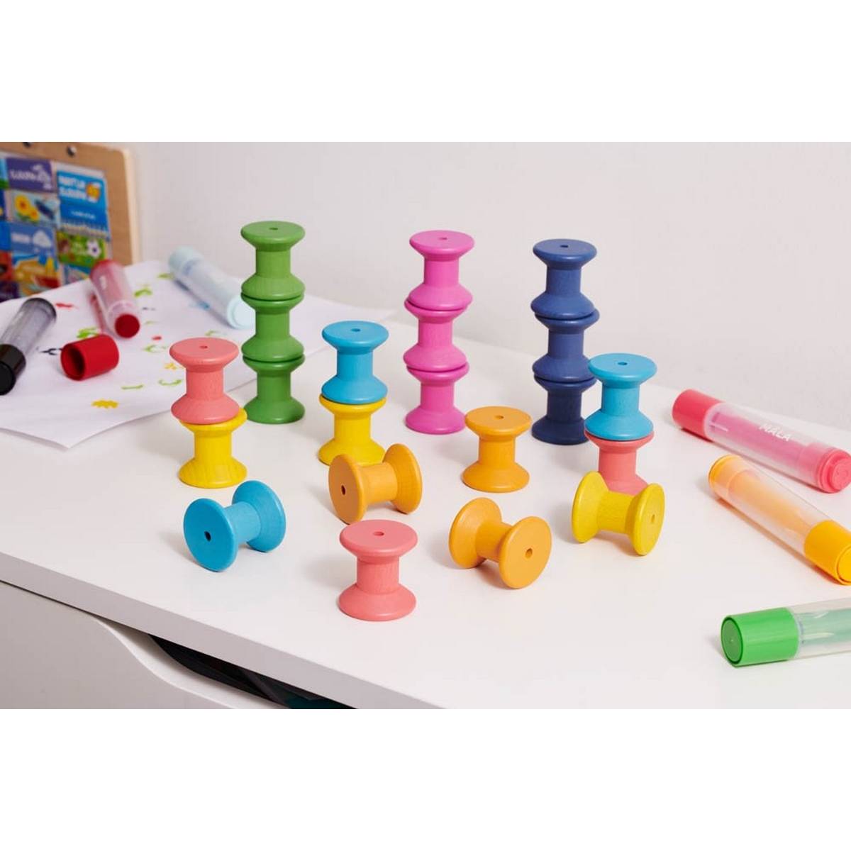 Rainbow Wooden Spools Pack of 21