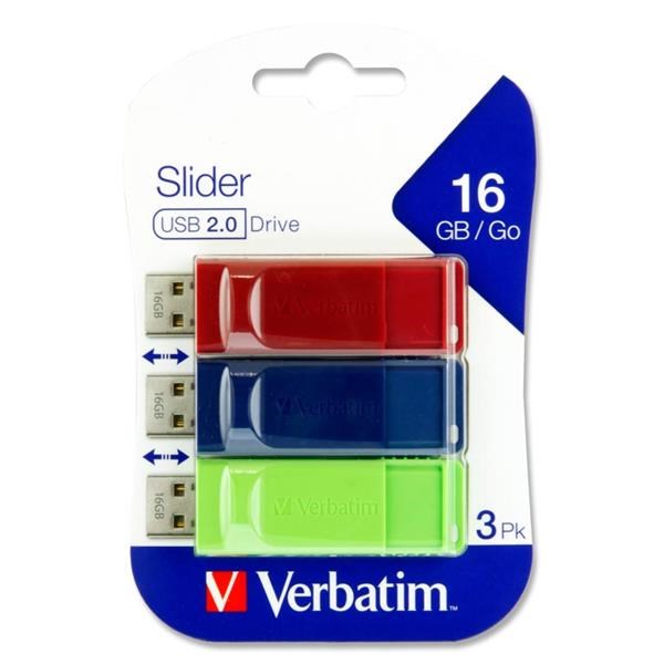 Verbatim Store 'N Go Usb Slider Usb 2.0 Drive - 16Gb (Value Pack Of 3)