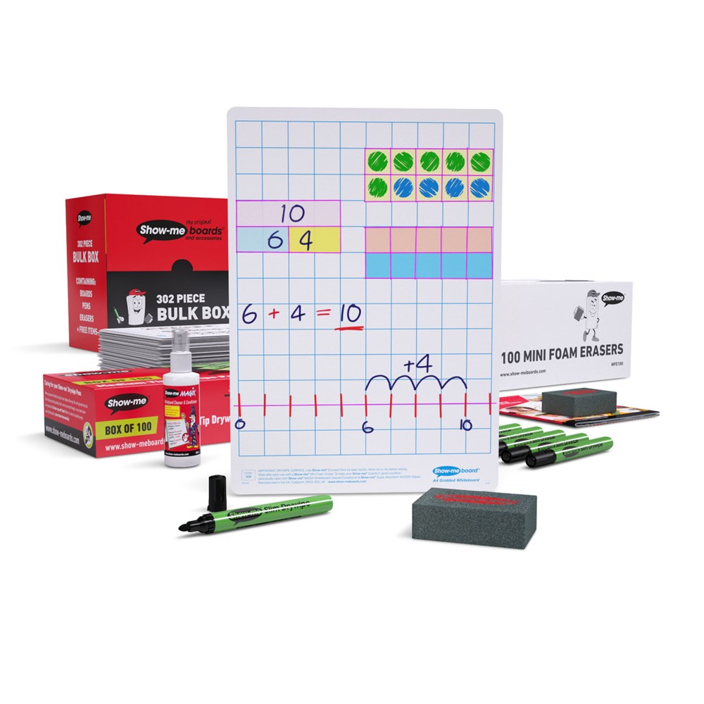 Bulk Box Drywipe Board Pack With Pens And Erasers - Gridded/Plain, A4 - 100 Sets