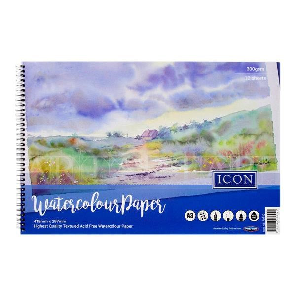 Icon A3 300Gsm Wiro Watercolour Pad 12 Sheets