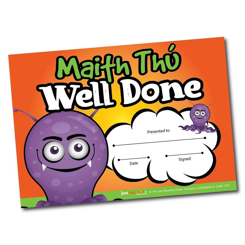 Maith Thu / Well Done Certs Pack Of 20
