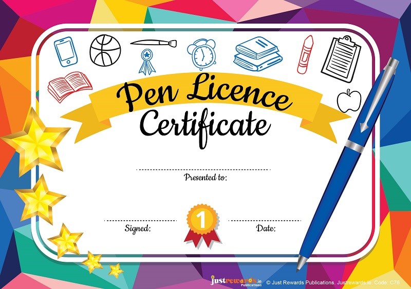 Just Rewards Certificates Pen Licence