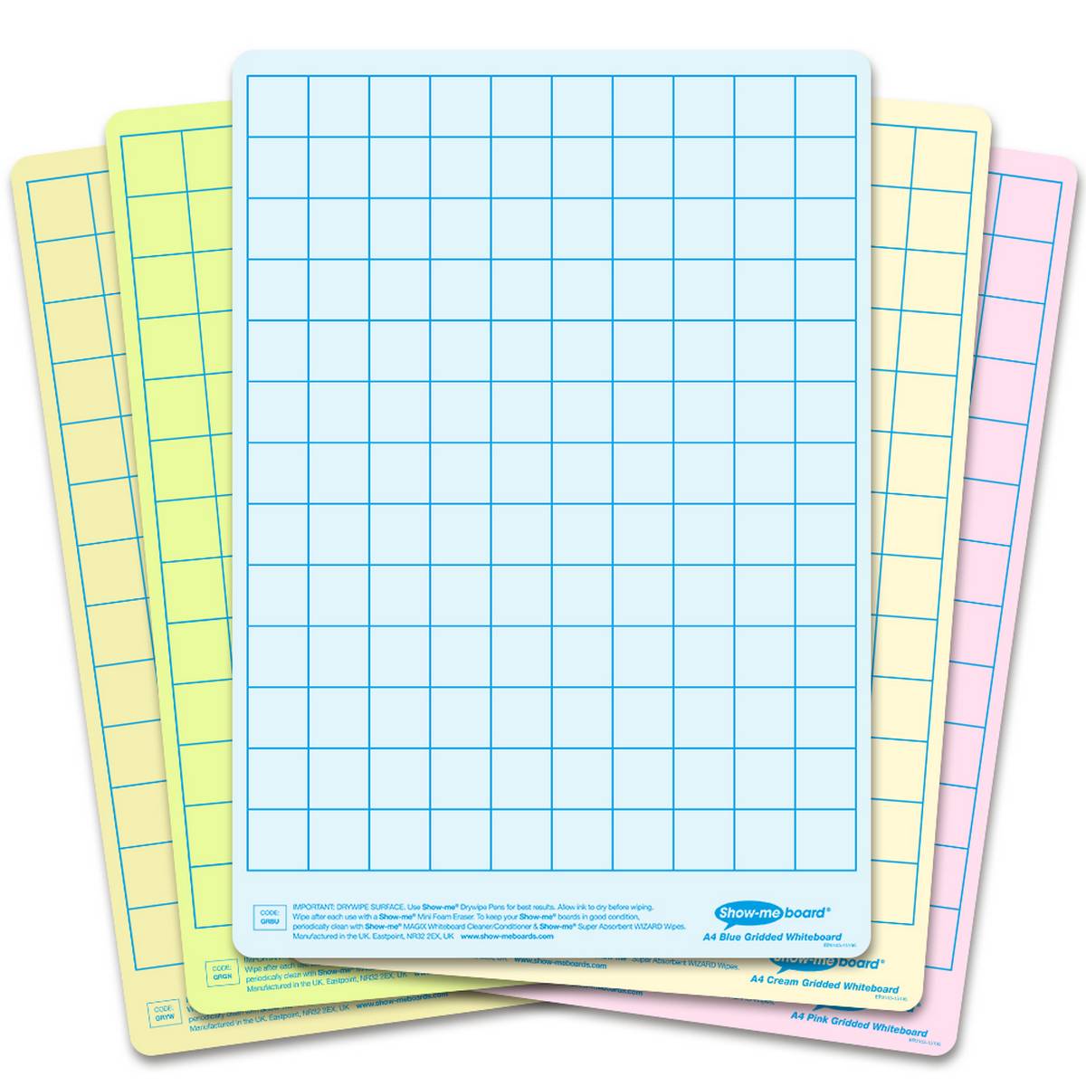 **Show-Me Tinted Drywipe Boards - Gridded - Assorted Class Set of 35