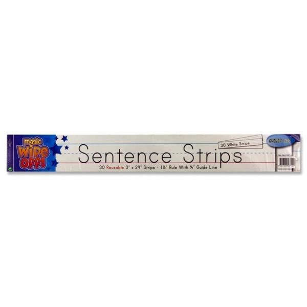 Clever Kidz Wipe-Off Reusable Sentence Strips 3"X24" - White Pack Of 30