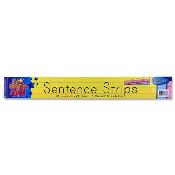 Wipe-off Reusable Sentence Strips 3"x24" - Coloured Pack of 30