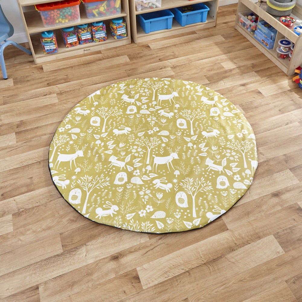**Woodland Print Yellow Round Floor Mat