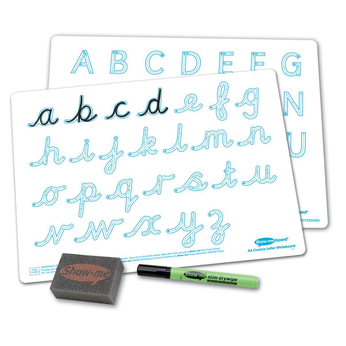 Letter Formation Cursive Drywipe Boards, Pens and Erasers - 10 Sets