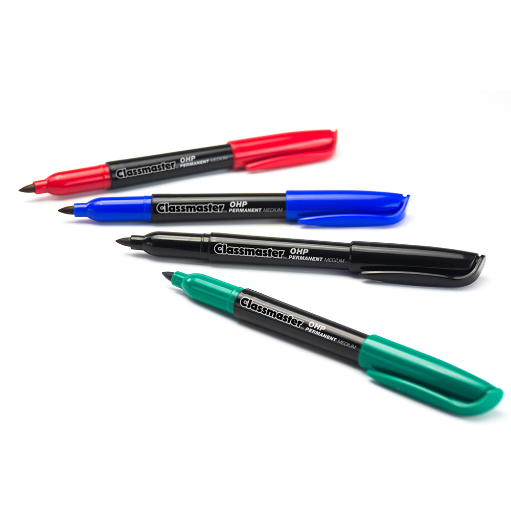 **Classmaster Medium Tip Permanent Ohp Pens - Assorted (2 Black, 2 Blue, 1 Red, 1 Green)