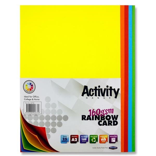 Premier A2 160grm Activity Card Rainbow Assorted Colours (Pack of 25 Sheets)