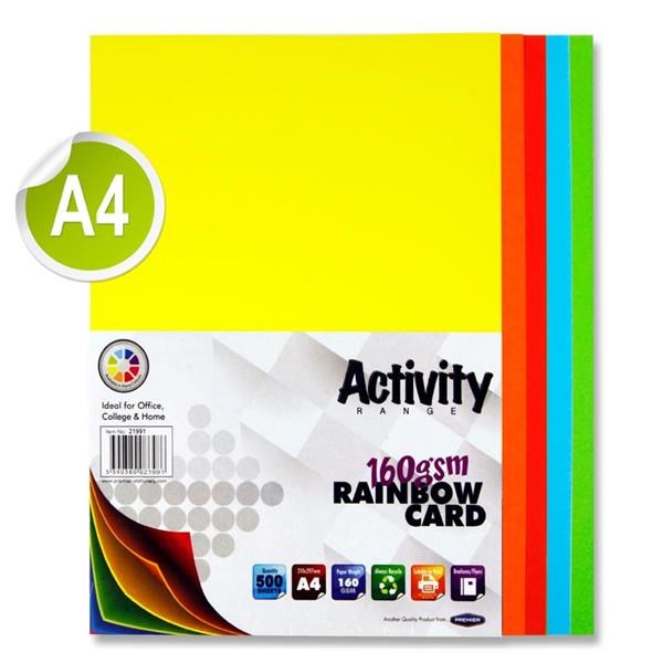 Premier A4 160G Activity Card Rainbow Assorted Colours (Pack Of 500 Sheets)