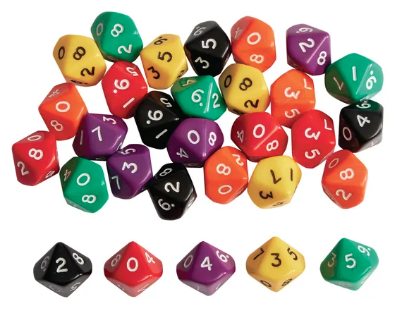 Multi-Sided Dice 0-9 Pack Of 5