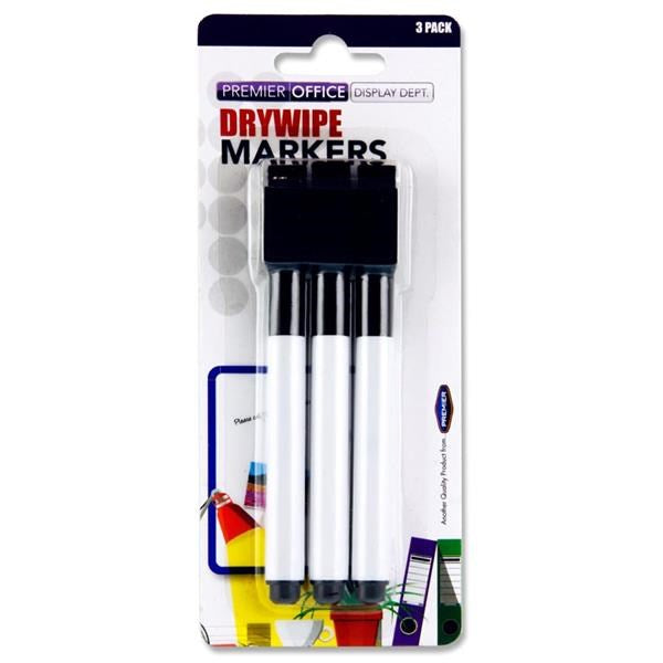Concept Drywipe Markers Pack Of 3 With Eraser Lid - Black