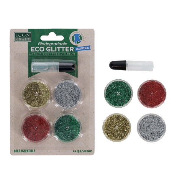 Biodegradable Glitter 2g - 4 Assorted Pack & 5ml Glue