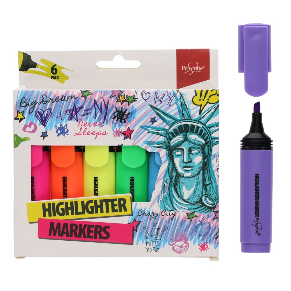 ProScribe Assorted Highlighters Pack of 6