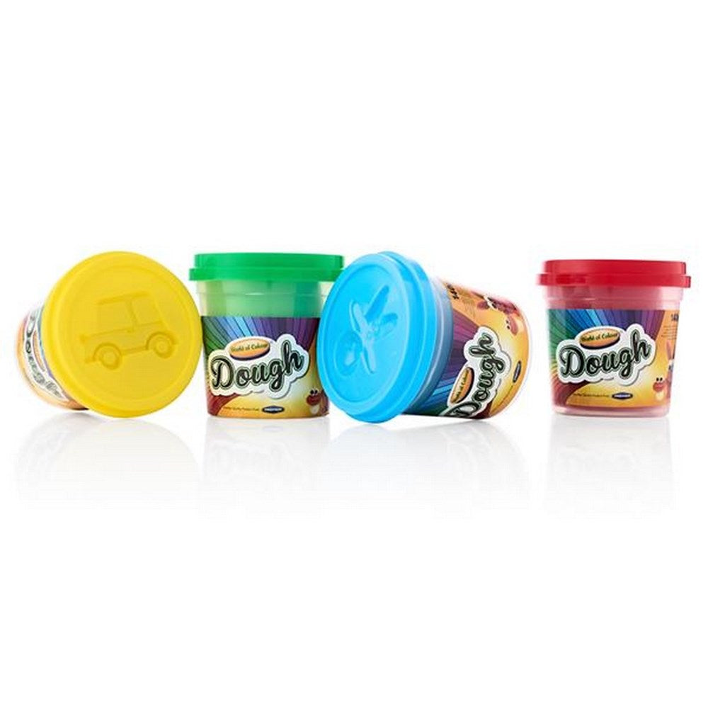 Play Dough With Mould Lids (4X140G Pots) Yellow, Blue, Red & Green