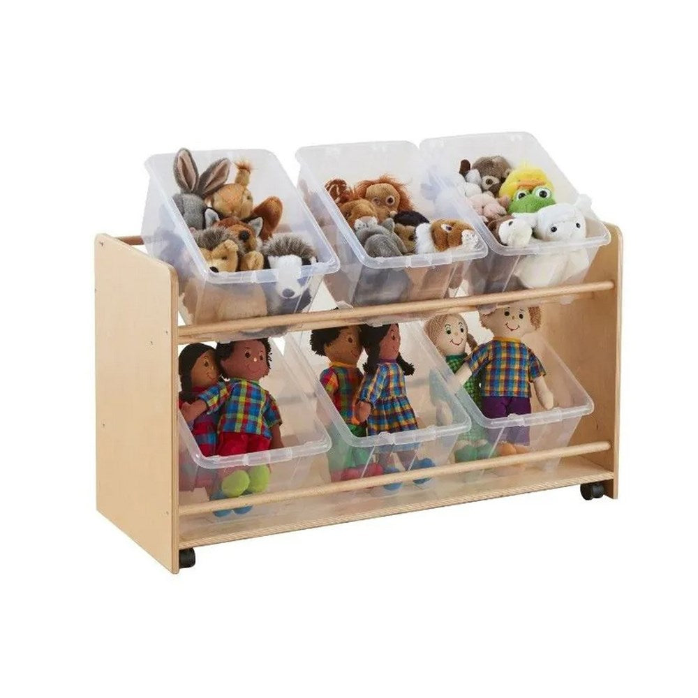 Cosy Rookie Range Open Mobile Basket Shelf With Clear Plastic Boxes