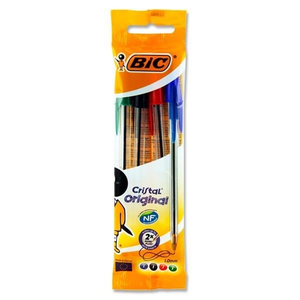 **Bic Pkt.4 Cristal Original Ballpoint Pens - Assorted Colours - ABC School Supplies