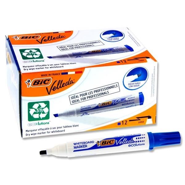 Bic Velleda 1701 Chisel Tip Whiteboard Marker Pack Of 12 - Blue - ABC School Supplies