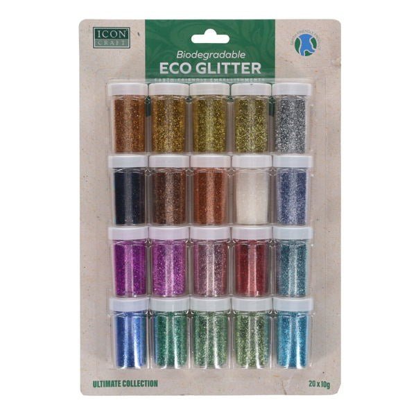 Biodegradable Glitter 10g - 20 Assorted Pack - ABC School Supplies