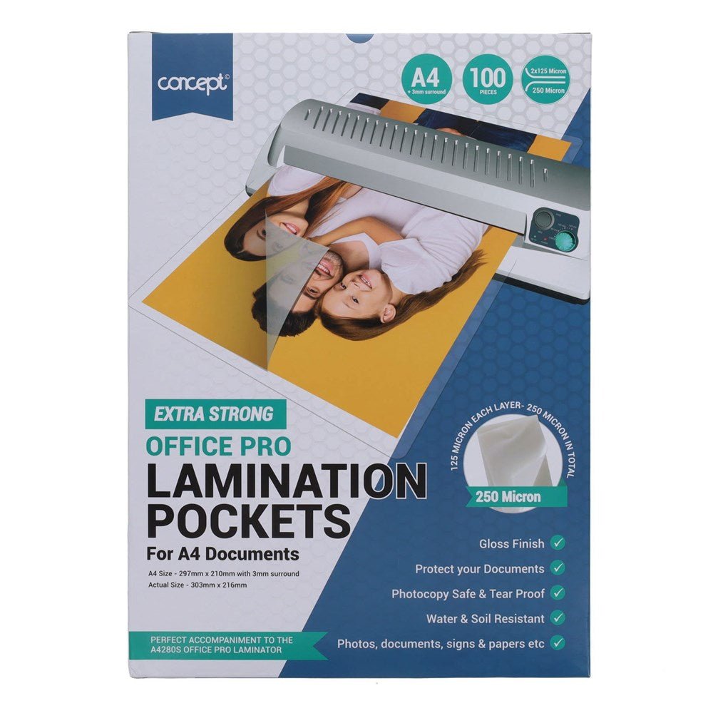 Concept A4 Laminating Pouches 250 micron Pack of 100 - ABC School Supplies