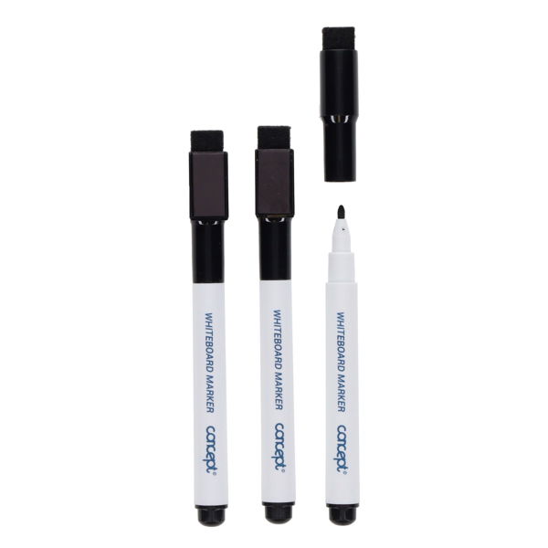 Concept Drywipe Markers Pack Of 3 With Eraser Lid - Black - ABC School Supplies