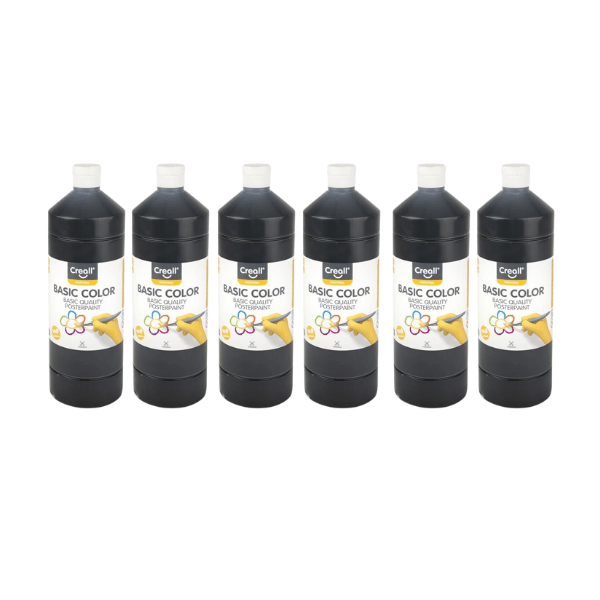 Creall 1 Litre X 6 Bottle Poster Paint - Black - ABC School Supplies