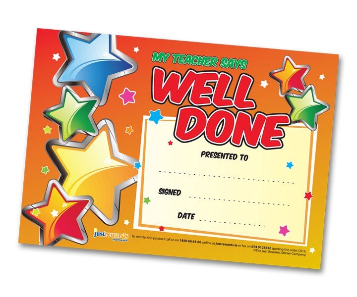 **Just Rewards Certificates My Teacher Say's Well Done - ABC School Supplies