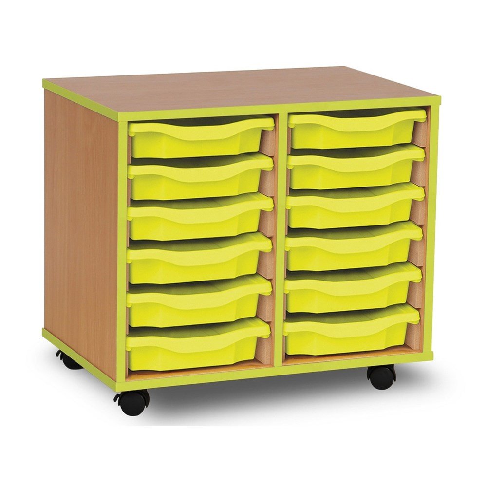 Monarch 12 Tray Single Tray Storage Unit with Lime Coloured Edges - ABC School Supplies