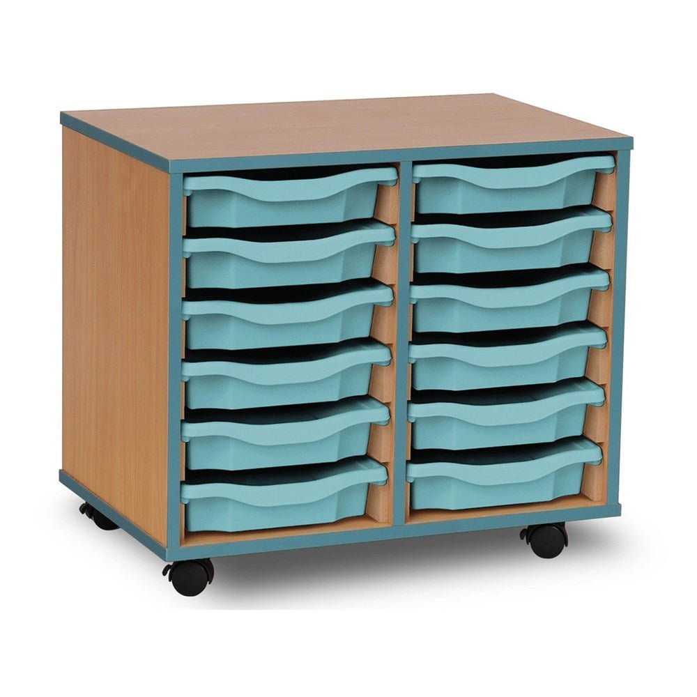 Monarch 12 Tray Single Tray Storage Unit with Steel Blue Coloured Edges - ABC School Supplies
