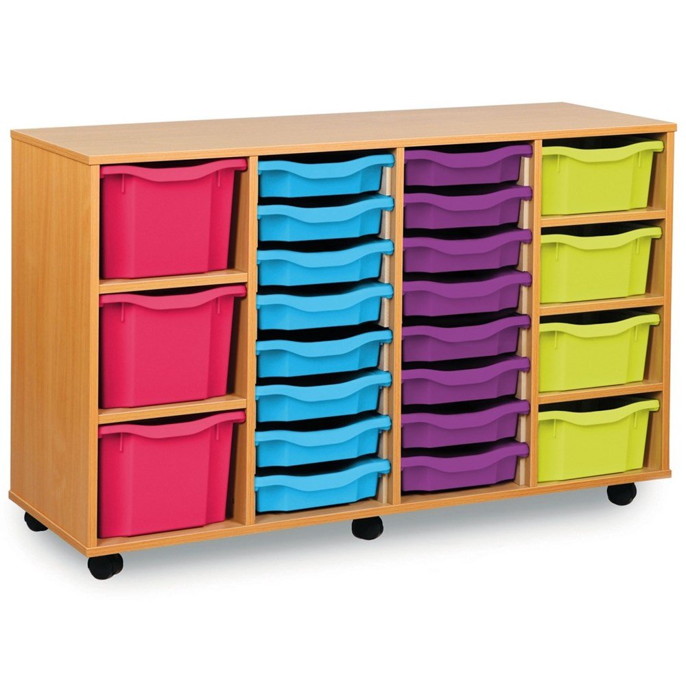 Monarch 16 Single, 4 Double and 3 Triple Tray Mobile Storage Unit - ABC School Supplies