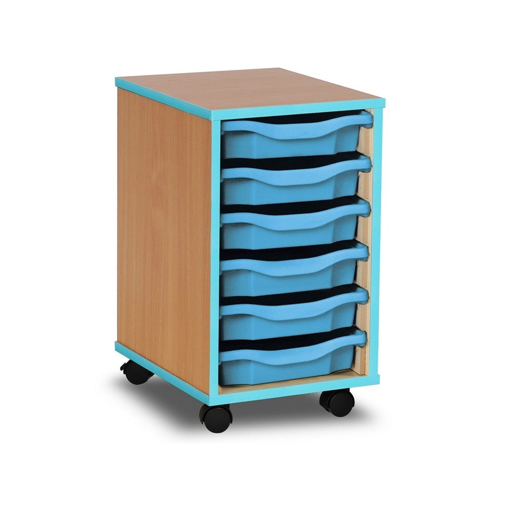 Monarch 6 Tray Single Tray Storage Unit with Cyan Coloured Edges - ABC School Supplies