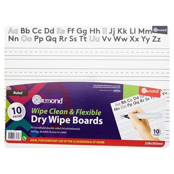 Ormond A4 Alphabet/Lined Write & Wipe Boards Pack Of 10 - ABC School Supplies