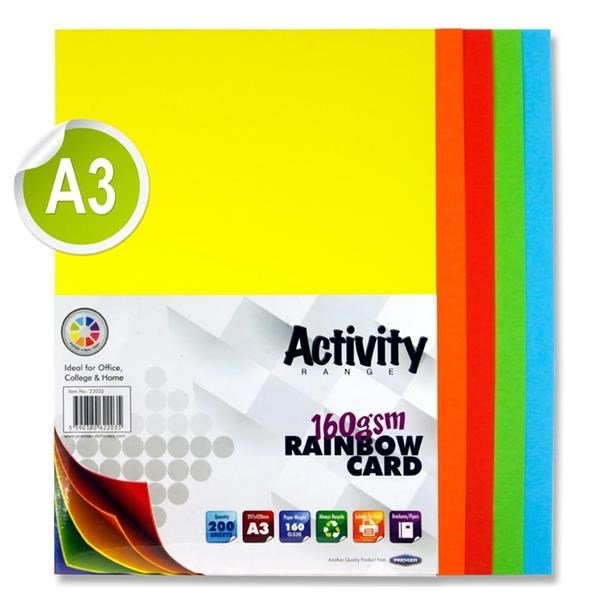 Premier A3 160G Activity Card Rainbow Assorted Colours (Pack Of 200 Sheets) - ABC School Supplies