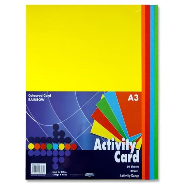 Premier A3 160G Activity Card Rainbow Assorted Colours (Pack Of 50 Sheets) - ABC School Supplies
