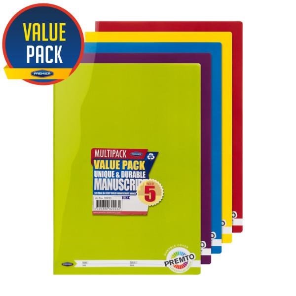 Premto A4 120Pg Durable Cover Manuscript Book - Pack Of 5 Asst. - ABC School Supplies