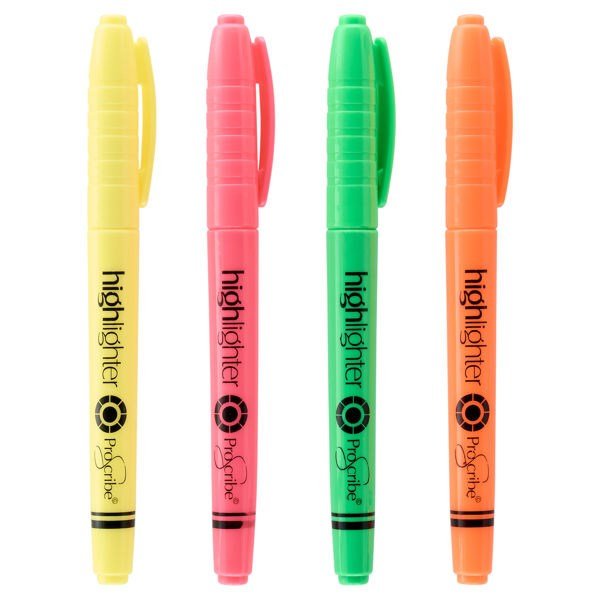 ProScribe Highlighter, Slim Barrel – Assorted Pack Of 4 - ABC School Supplies