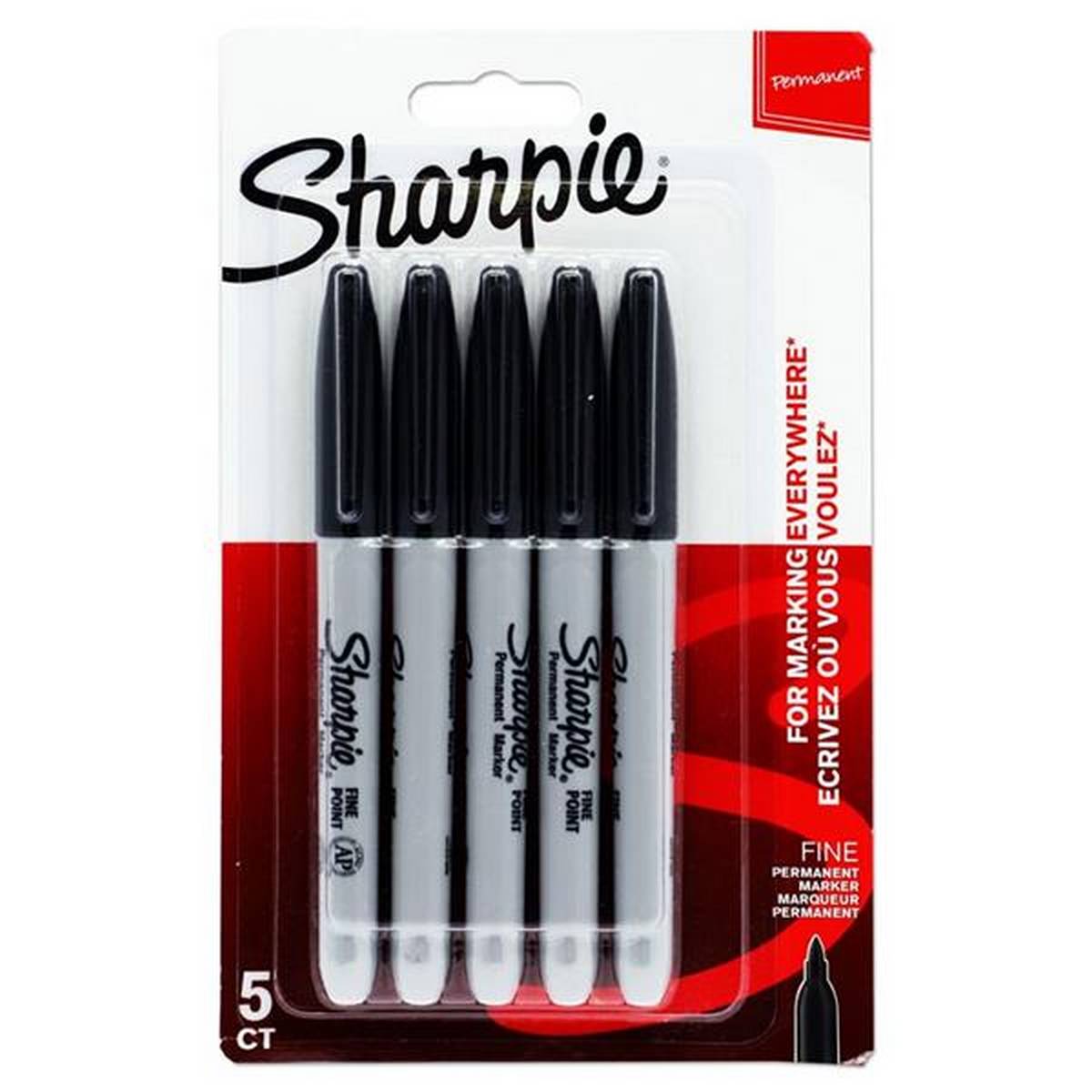 Sharpie Card 5 Fine Tip Permanent Markers - Black - ABC School Supplies