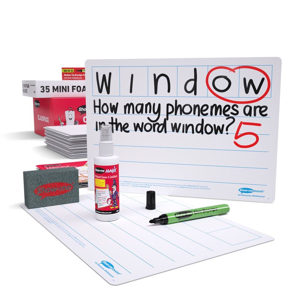 Show - Me Class Pack Drywipe Boards, Pens & Erasers - Phoneme 6 Frame, A4 - 35 Sets - ABC School Supplies