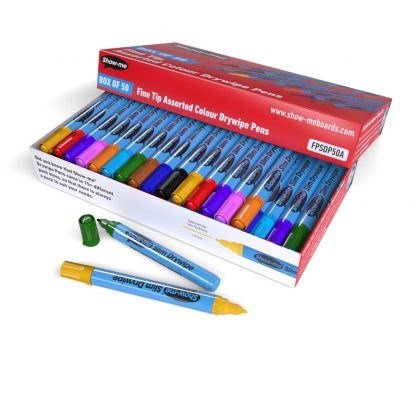 **Show-Me Fine Tip Slim Drywipe Markers Assorted Box of 50 - ABC School Supplies