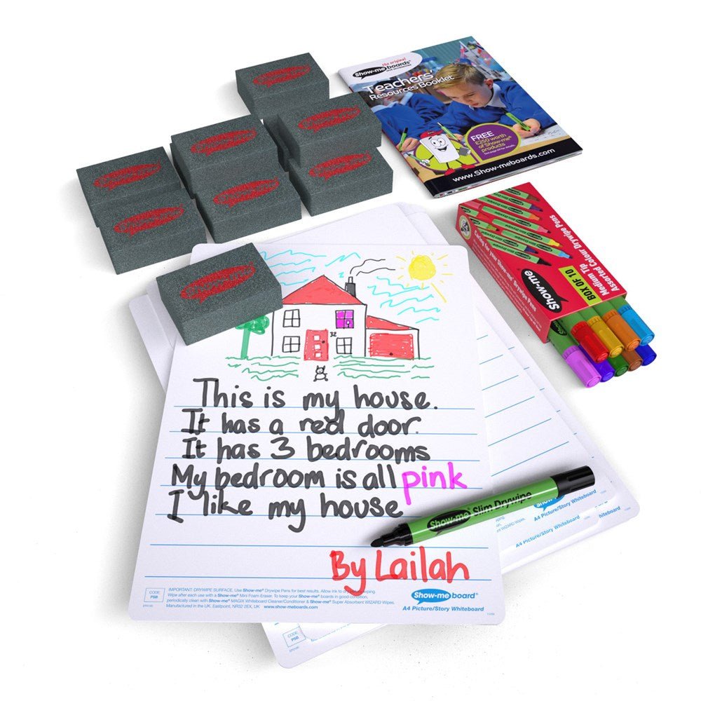 Show - Me Picture Story Drywipe Boards, Pens & Erasers (10 of Each) - ABC School Supplies