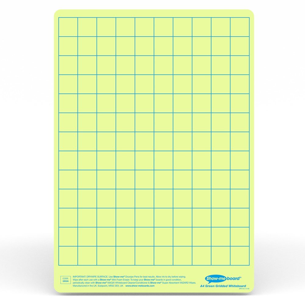Show - Me Tinted Drywipe Board - Gridded/Plain - Green Pack of 5 - ABC School Supplies