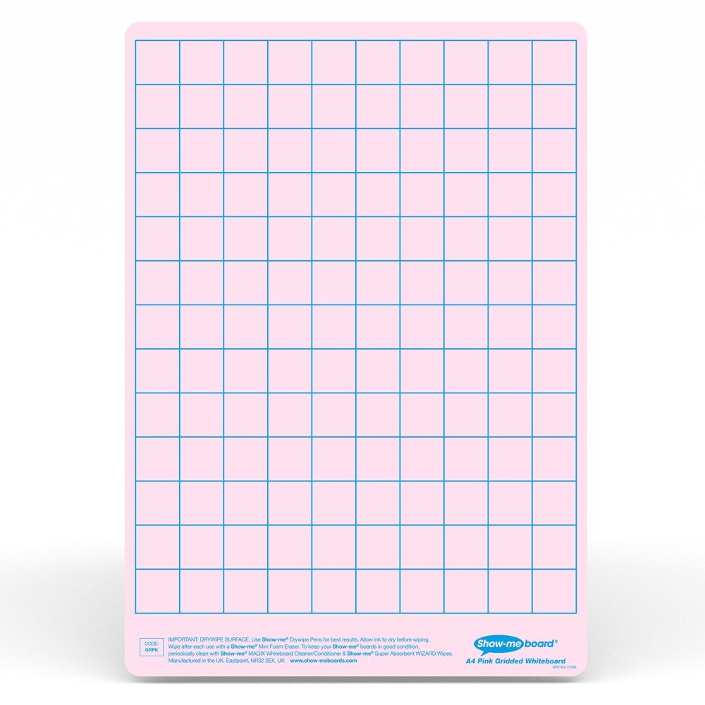 Show - Me Tinted Drywipe Board - Gridded/Plain - Pink Pack of 5 - ABC School Supplies
