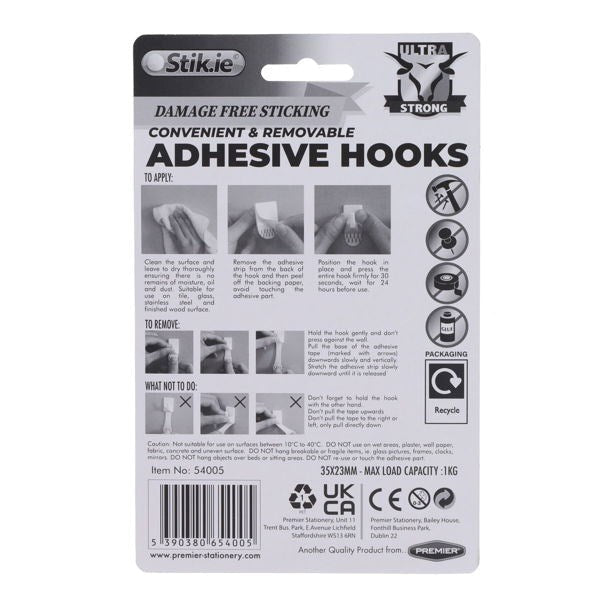 Stik.ie 5 Pack Removable Adhesive Hooks - 35x23mm - ABC School Supplies