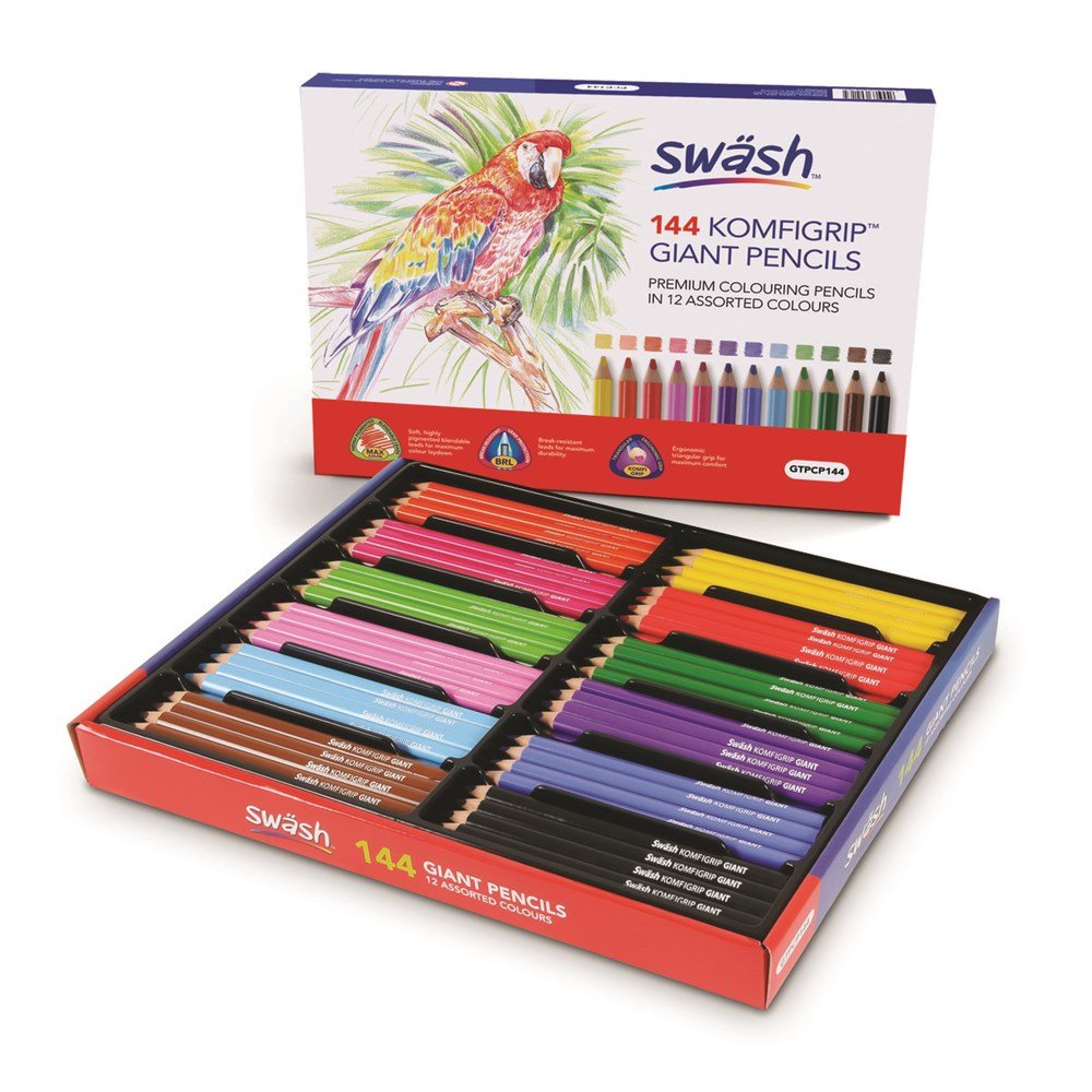 Swash Komfigrip Giant Colouring Pencils - Assorted Pack of 144 - ABC School Supplies