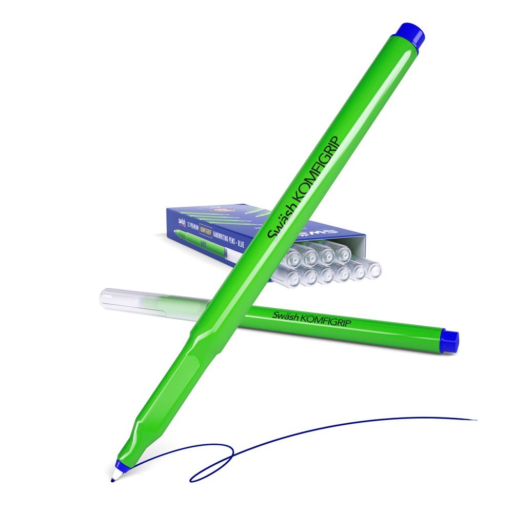 **Swash Komfigrip Handwriting Pens - Blue Pack of 12 - ABC School Supplies