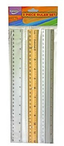 12" Rulers 3 Pack (Steel/ Wood/ Plastic) - ABC School Supplies