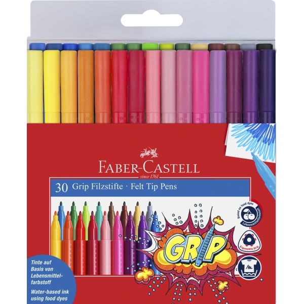 Faber Castell Grip Fiber Tip Markers - Asstd Colours Set Of 30