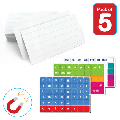 UFLI Magnetic Dry Erase Boards with Magnetic Letter Tiles 142pcs - 5 Student Pack