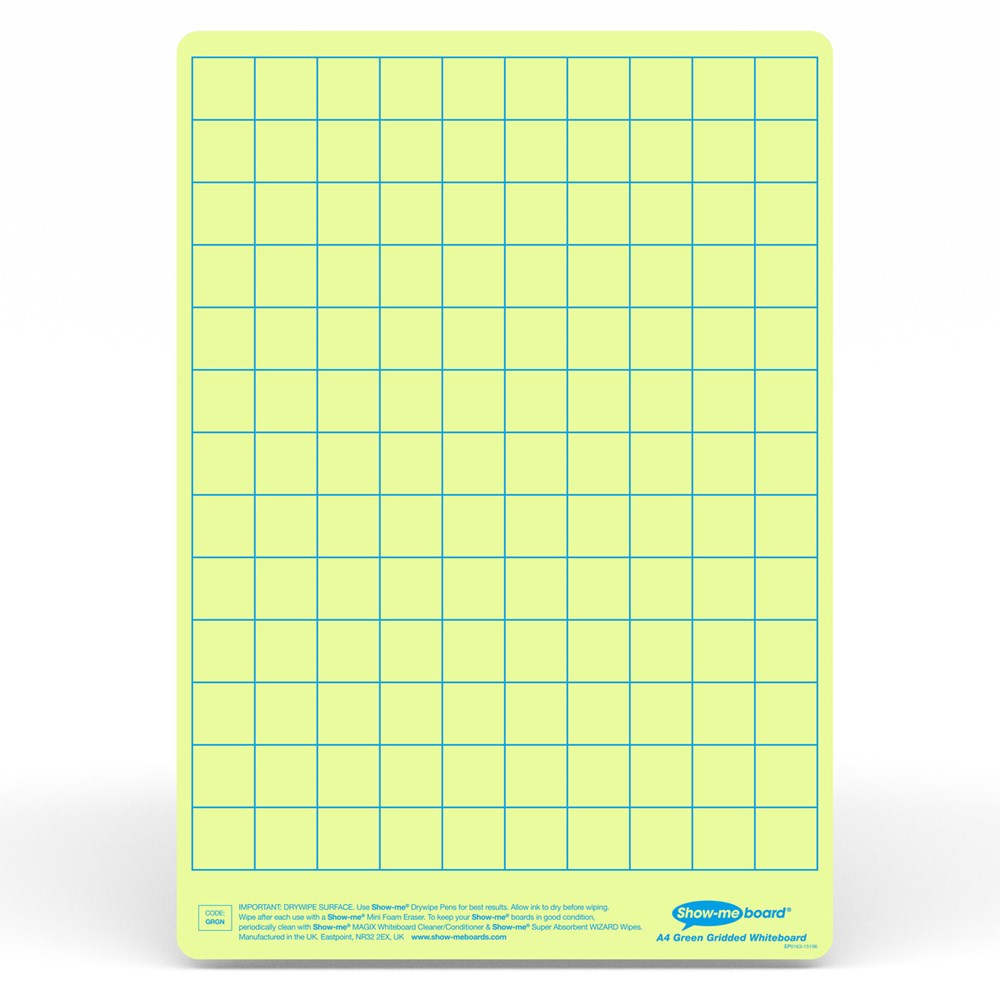 Show-Me Tinted Drywipe Board - Gridded/Plain - Green Pack of 5